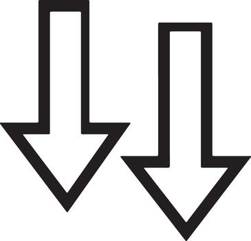 Two identical downward-pointing arrows indicating a decrease or a double download action. vector